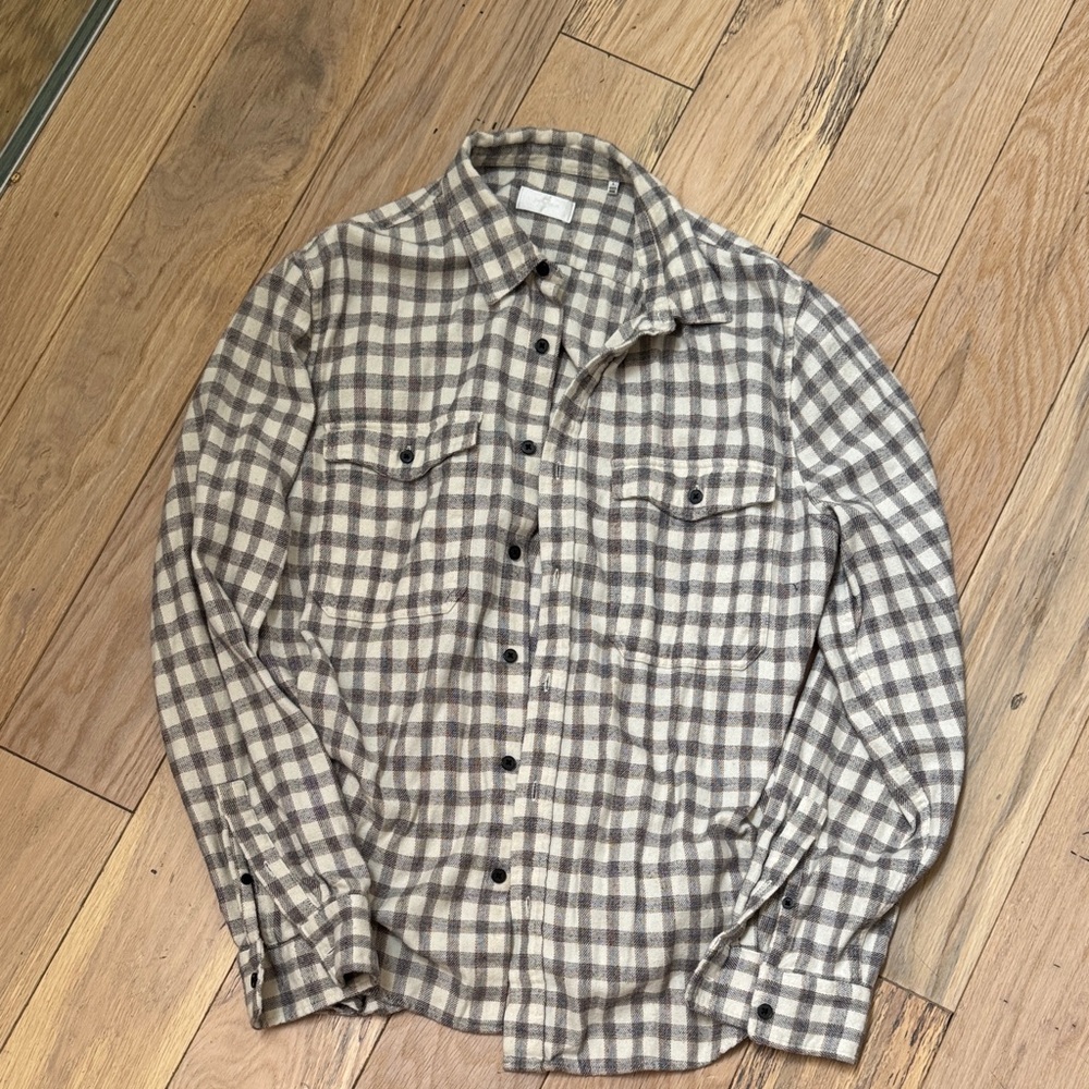 7 For All Mankind Gray Plaid Flannel Button Down Shirt